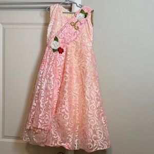 Charming Pink Lace Kids Dress with Floral Accents